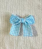Skyblue Gingham Big Bow Clip
