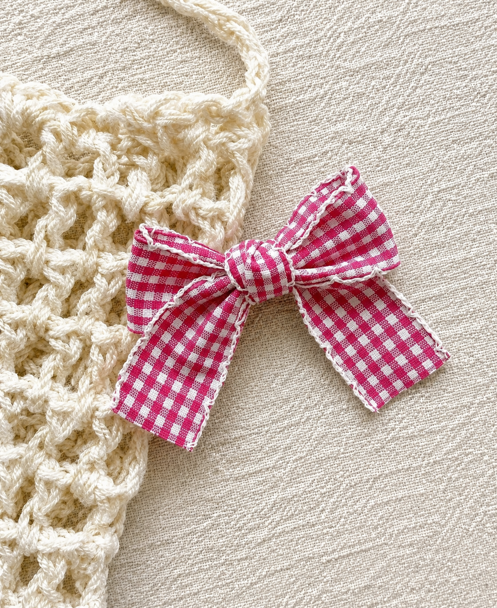 Pink Gingham Big Bow Clip